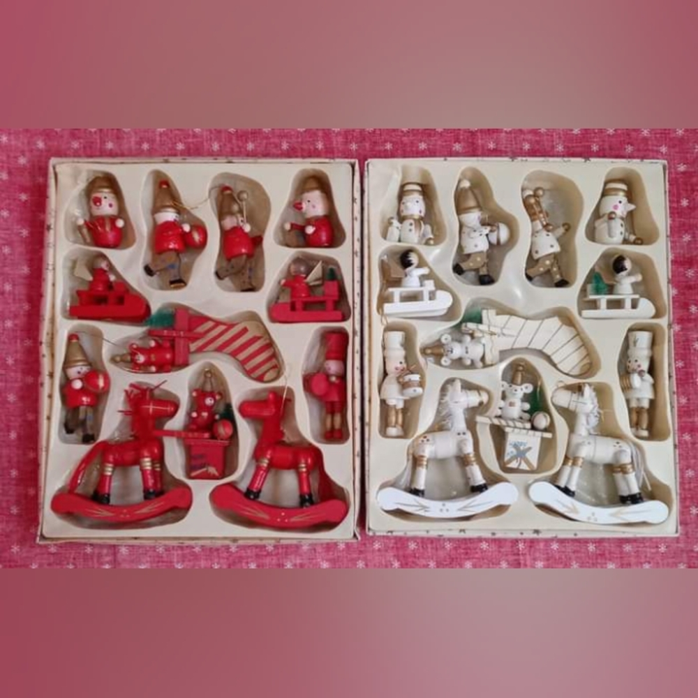 New Vintage Wood Christmas Ornaments Lot